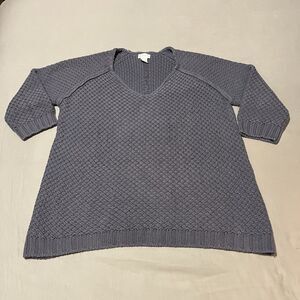 Soft Surroundings Sweater Womens Cable Knit Oversized Long Sleeve V-Neck Blue 1X